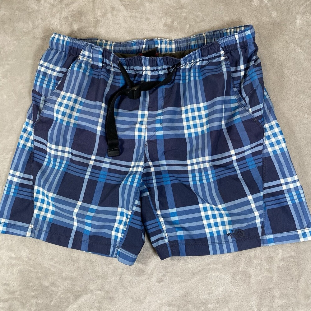 The North Face Mens Swim Trunks Size XL Blue Plaid Lined Beach Board Shorts
